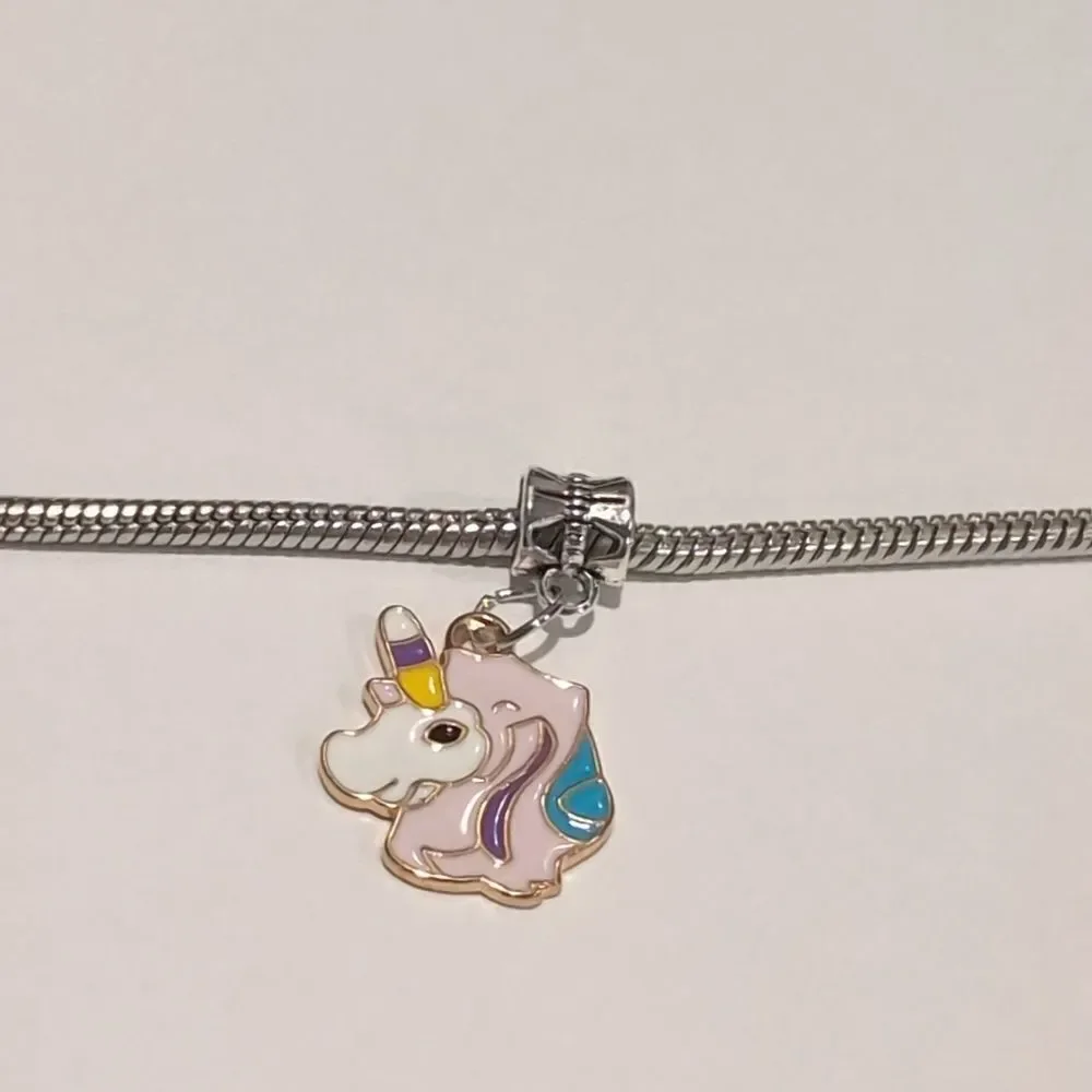 Silver Purple Blue Yellow Unicorn Enamel Dangle Charm for Charm Bracelet‎